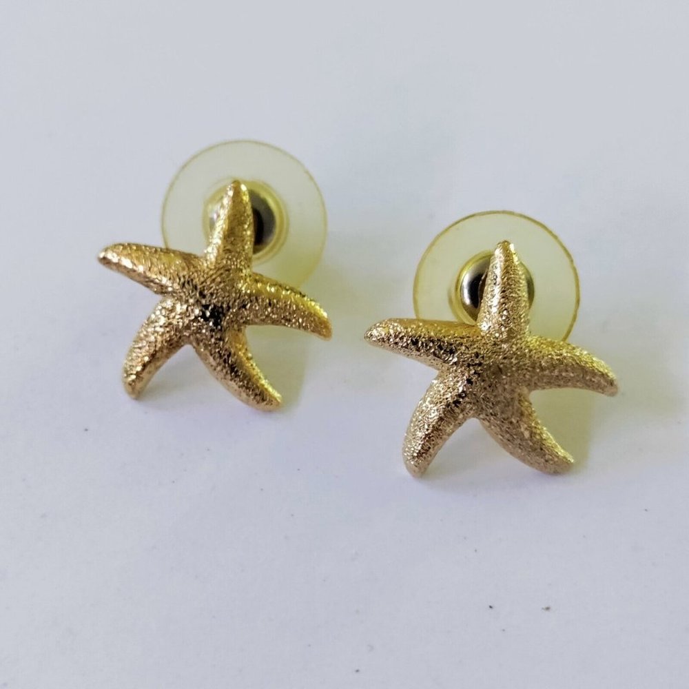 925 Gold Plated Starfish Stud Earrings Post Pierced Beachy Textured